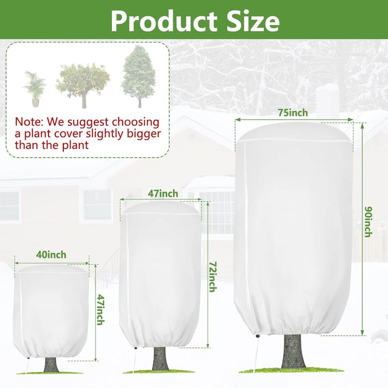 ANGAR 2 Pack Rounded Top Plant Covers Freeze Protection for Winter, Plant Covers for Winter, 75" X 90" Tree Frost Protection Blankets Outdoor With Zipper/Drawstring, for Shrub Bush Fruit Tree Potte(White) - Image 3